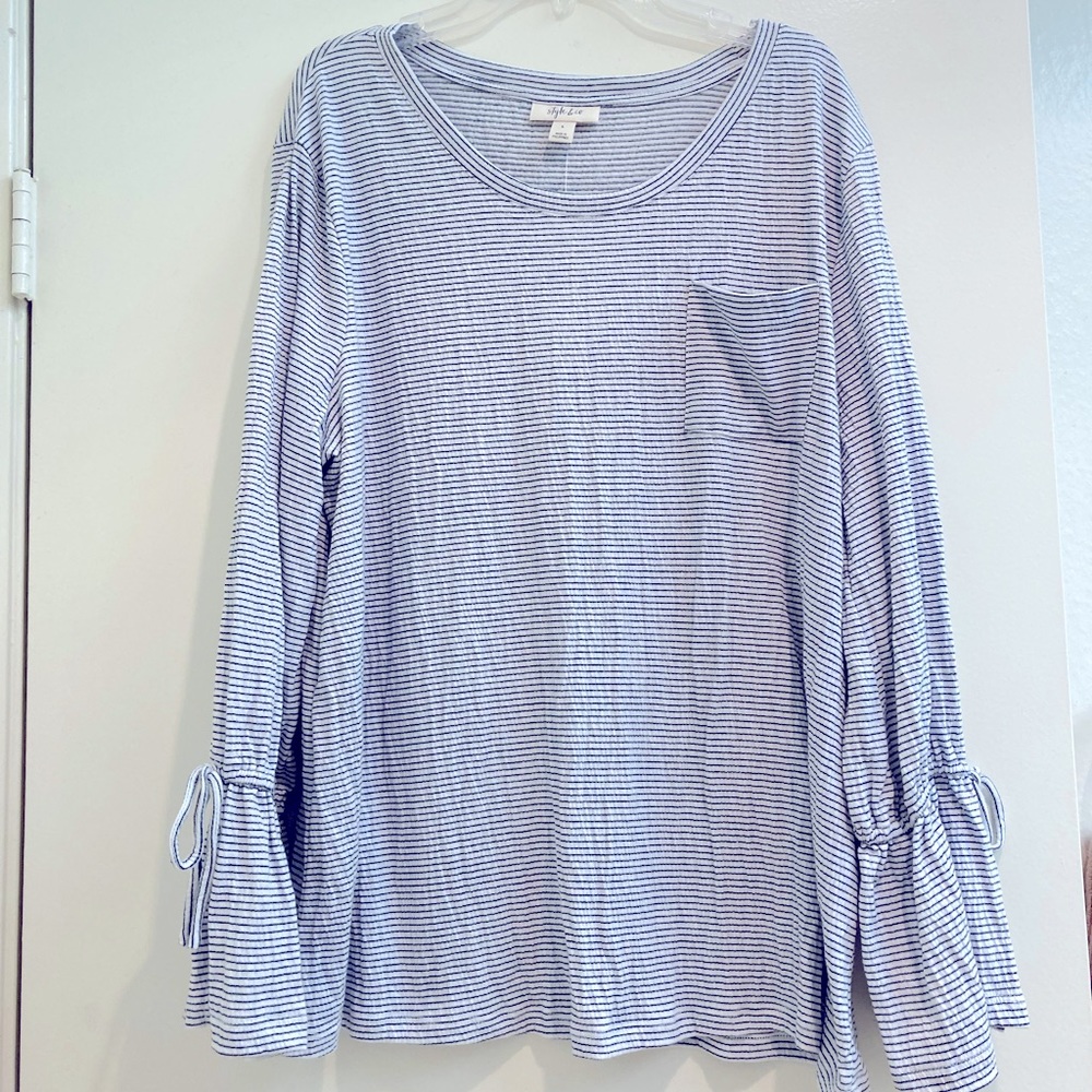 Style & Co Long Sleeve Sailor Stripe Top Lg